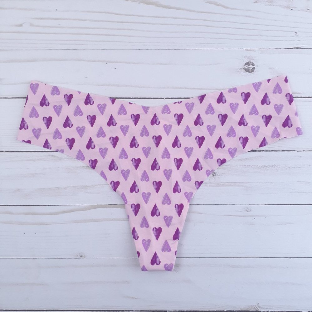 Victorias Secret Thong Panties L No Show Pink Hearts 827